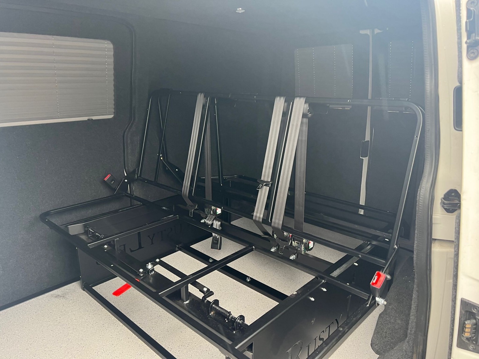 Framework of the seating in a converted van